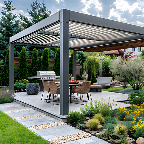 Terrasse avec pergola ou toit ouvrant